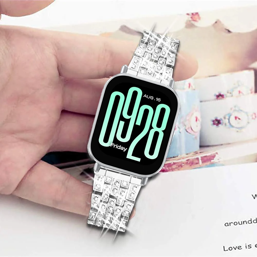 Ремешок для часов из нержавеющей стали с бриллиантами для Redmi Watch 5 Lite, 22 мм, женский ремешок для Redmi Watch 5, активный браслет, металлический Correa