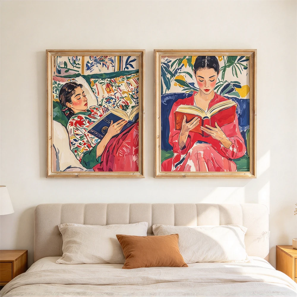Woman Reading Book Print Woman Wall Art Cozy Bedroom Poster Book Decor Aesthetic Living Room Print Reader Gift Wall Decor