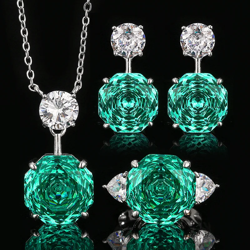 

New autumn and winter jewelry with copper base, gold-plated, rose cut Paraiba green, simple style, round main stone 14-12mm