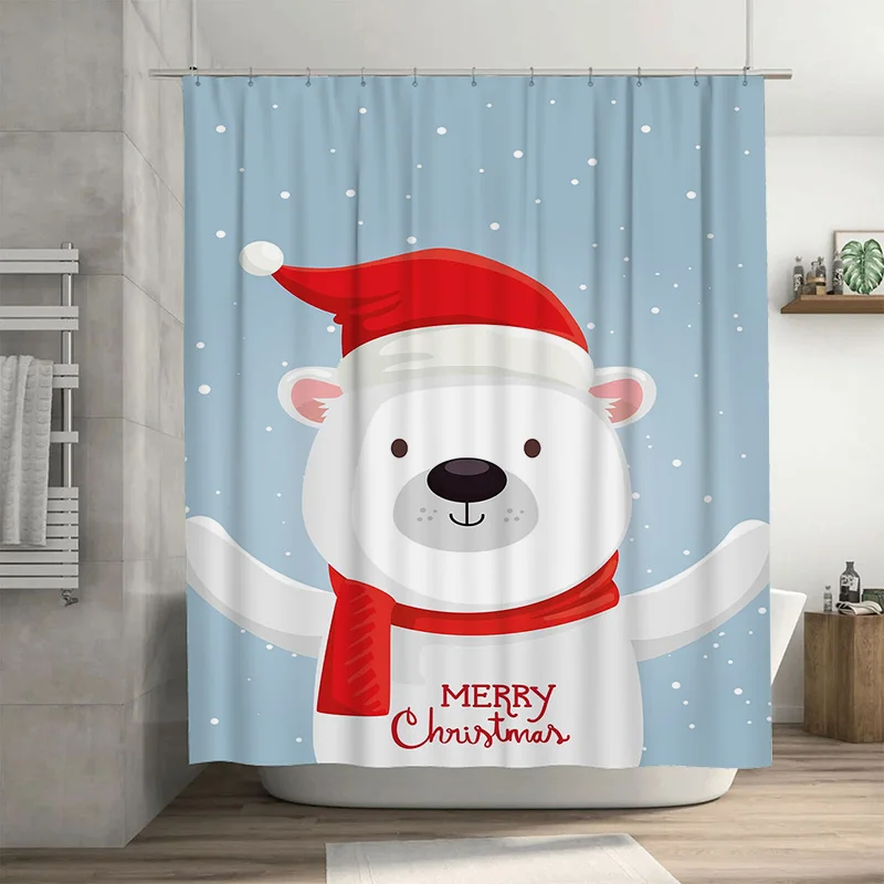 

Очаровательный белый медведь Туму, рождественская занавеска для душа в ванной комнате, праздничный праздничный декор, милая зимняя тканевая панель с животными для ванны