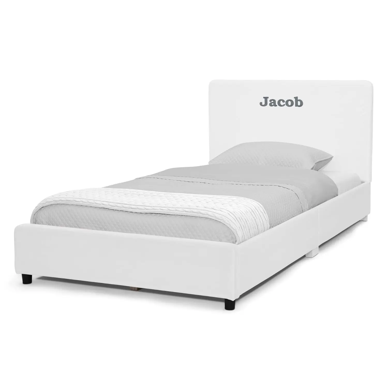 Personalisiertes gepolstertes Twin-Size-Bett für Kinder mit Kopfteil, hochwertige Lattenrost aus Holz, kein Boxspringbett erforderlich, einfache Montage,