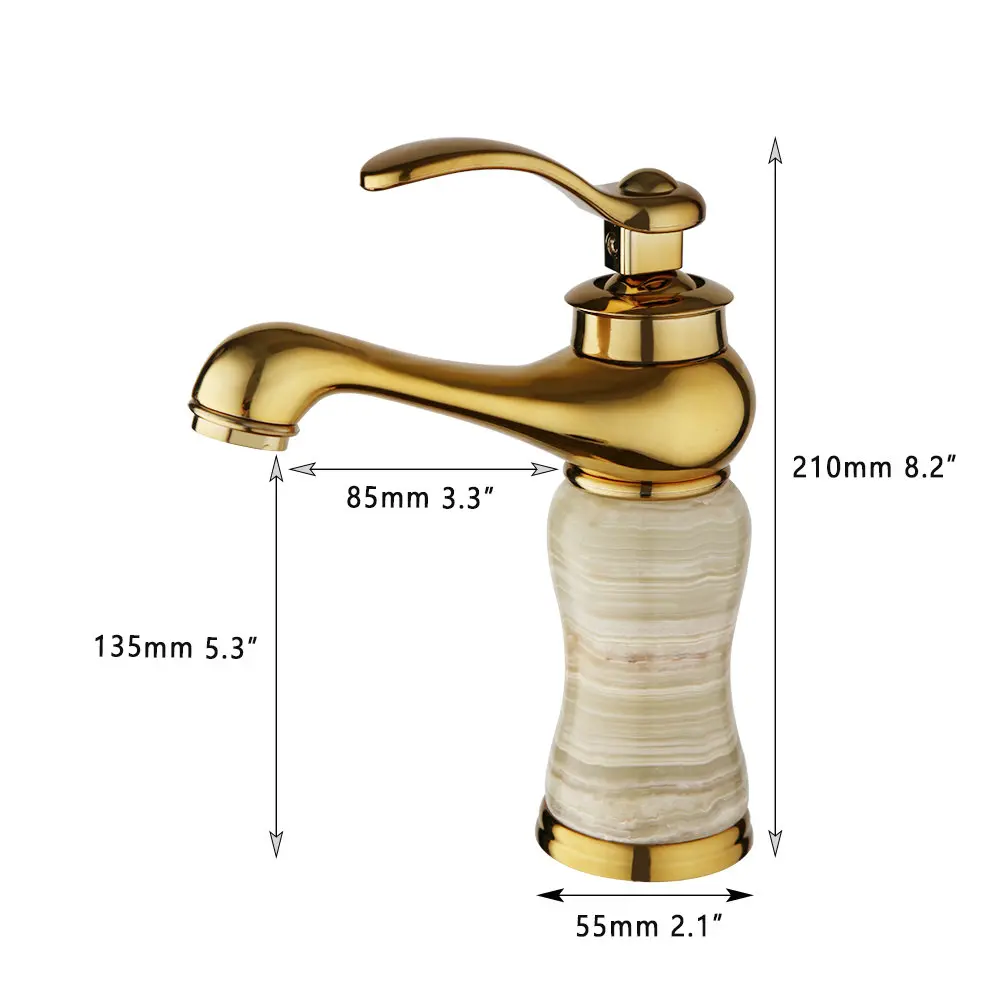 OUBONI Luxury Golden Plated Bathroom Faucet Jade Faucet Body Brass Gold Polished Wash Basin Hot & Cold Water Mixer Tap Faucet