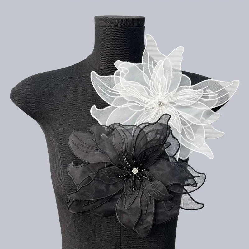 Fashion new stainless steel handmade three-dimensional embroidery large flower wedding corsage versatile temperament jewelry