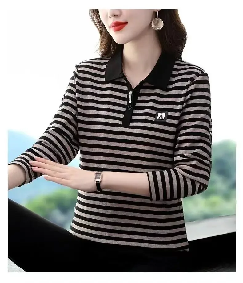 

Women's Clothing Middle-aged Mother Polo Shirt Women's Shirt Pure Cotton Collar Long Sleeved T-shirt