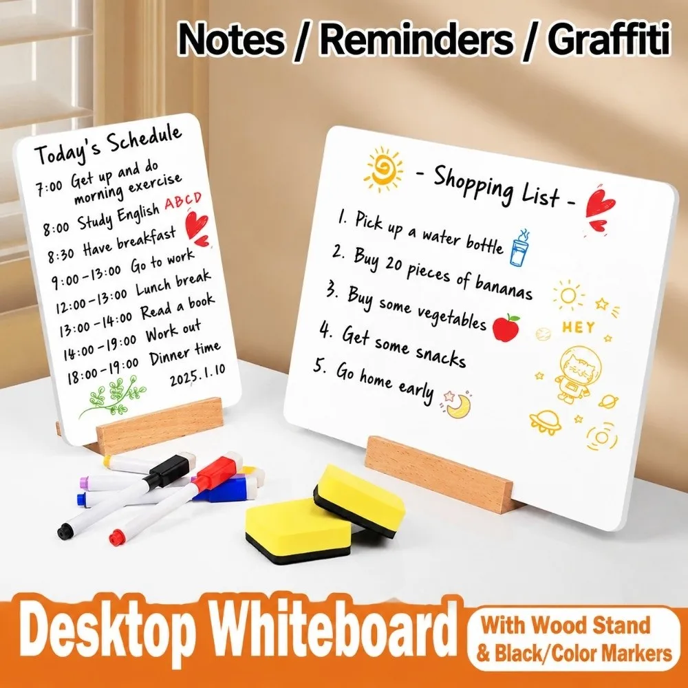 Convenient A4/A5/A6 Whiteboard Double Sided Erasable Surface Dry Erase Whiteboard with Wooden Stand Erasable Board Home Office