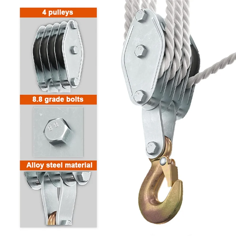 ABRS-2200 Lbs Breaking Strength Block And Tackle Pulley Hoist With 6:1 Lifting Power For Heavy Duty Jobs