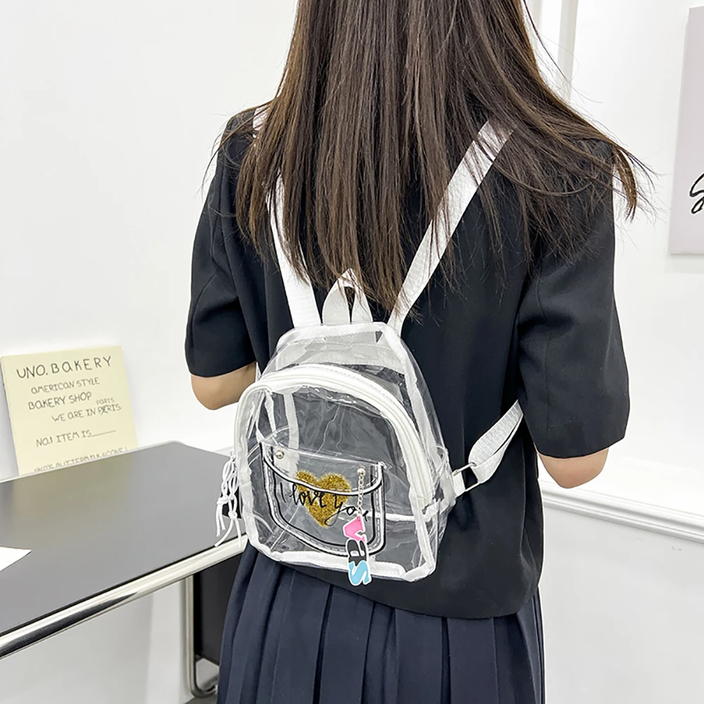 Women Transparent Backpack PVC Small Letter Schoolbag Adjustable Strap Casual Travel Backpack Female Daily Use Backpack