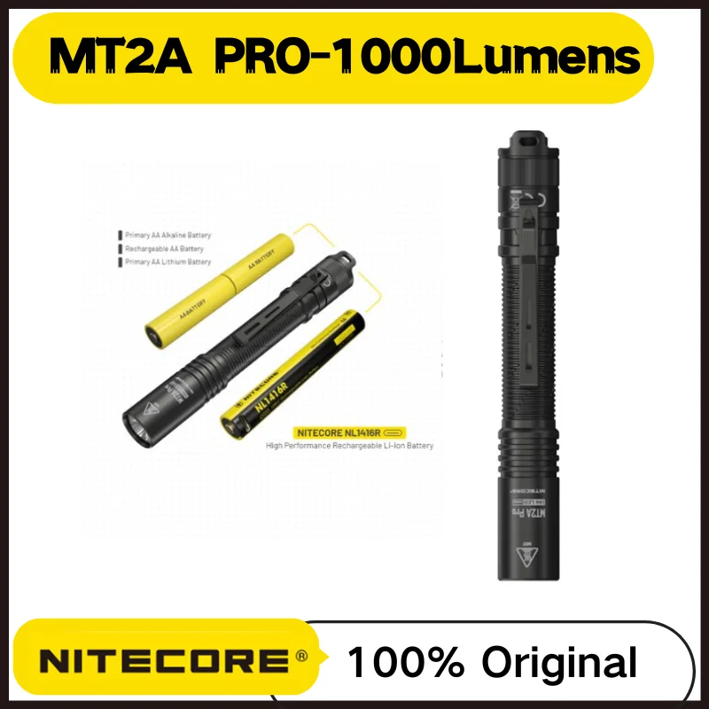 NITECORE MT2A Pro 1000 Lumens Pocket Flashlight AA Torch with NL1416R 1600mAh Li-ion Battery