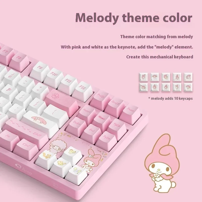 Original AKKO 3087 Wired Melody Mechanical Keyboard PBT Keycap Sublimation Cartoon Image Full Key Rollover Mechanical Keyboard