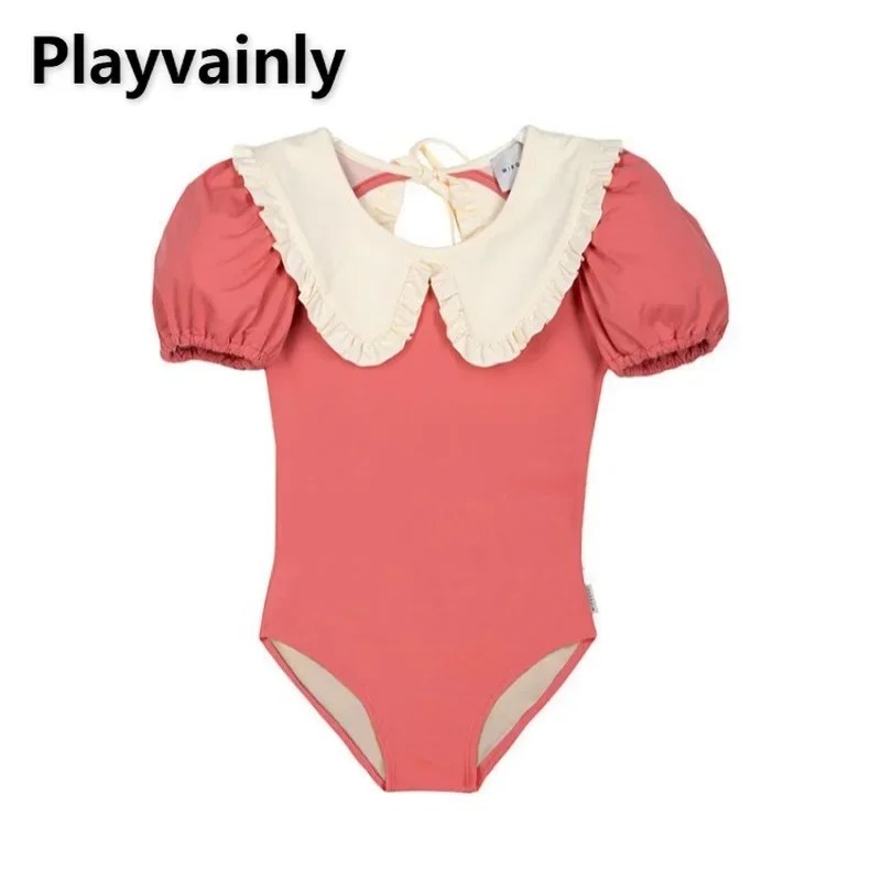 Korean Style Kids Girls Bathing Suit Sweet Puff Sleeve Ruffle One-Piece/Two-pieces Swimsuit Toddler Swimming Pool Clothing H0035