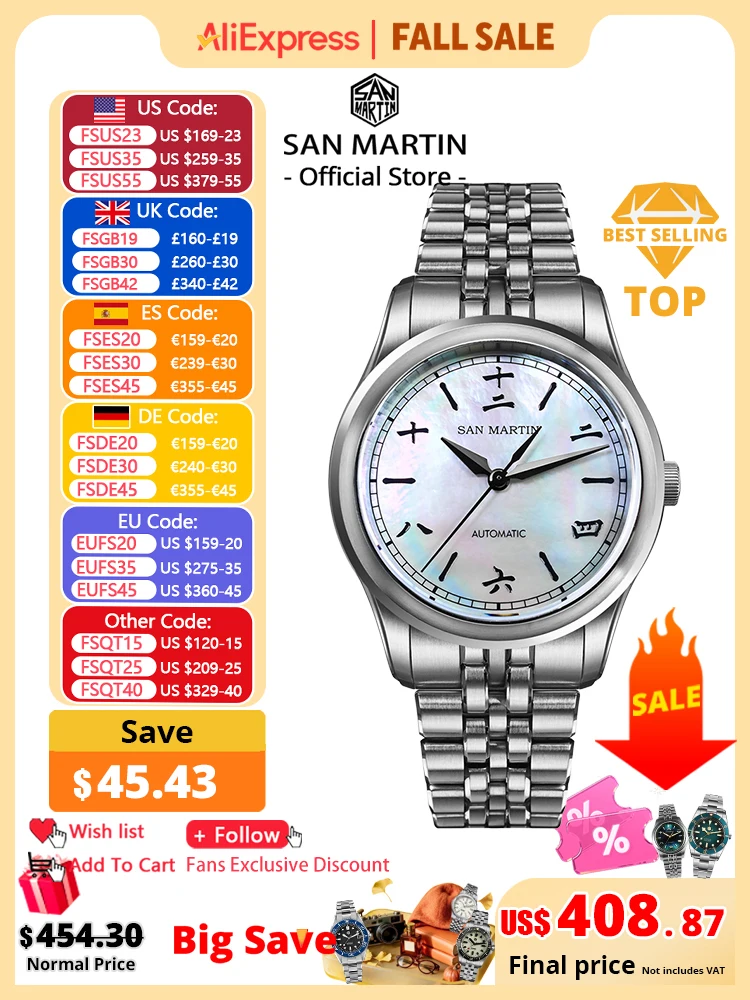 San Martin New 39mm Gada Watch MOP Sparkle Dial Chinese Style Original Design Miyota 90S5 Men Dress Automatic Mechanical SN0144