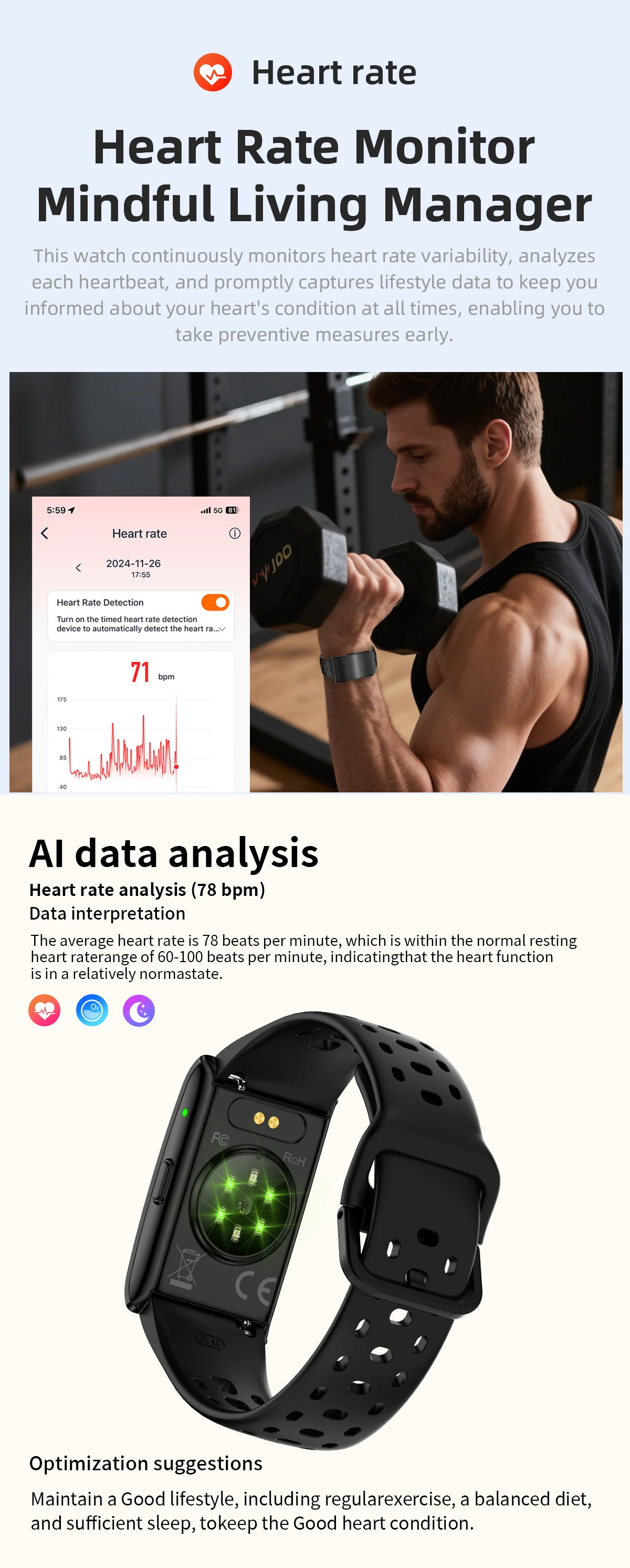 LIGE Neue GPS Sport Smart Armband Männer AI Gesunde Blutdruck Fitness Tracker Pedometer Anruf Erinnerung Smartwatch Band Frauen – Detail 4