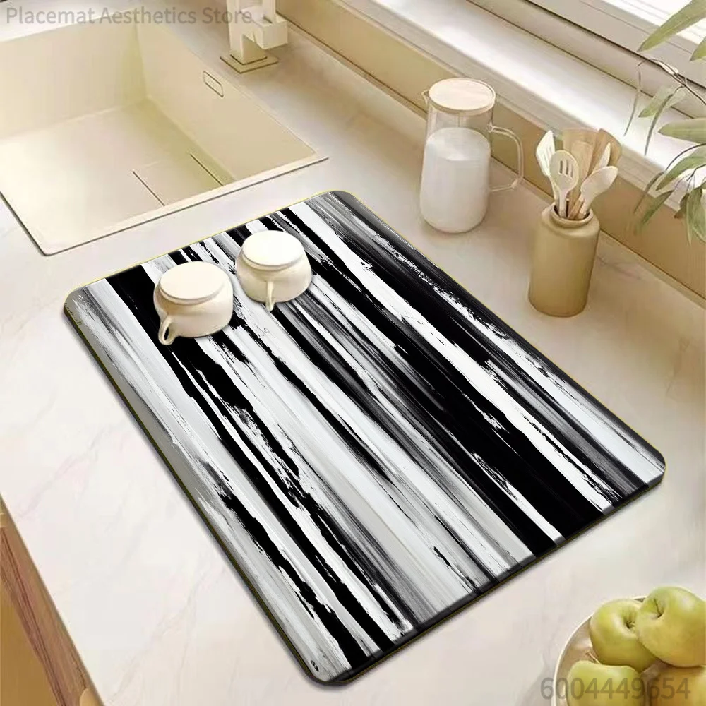 bstract Brush Stroke Print Super Absorbent Drying Mat Waterproof Kitchen Counter Drain Placemat