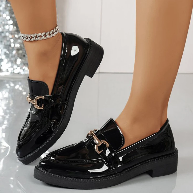 

Модные туфли-лоферы из лакированной кожи, женские лоферы с острым носком, женские весенние офисные женские повседневные туфли на толстом каблуке