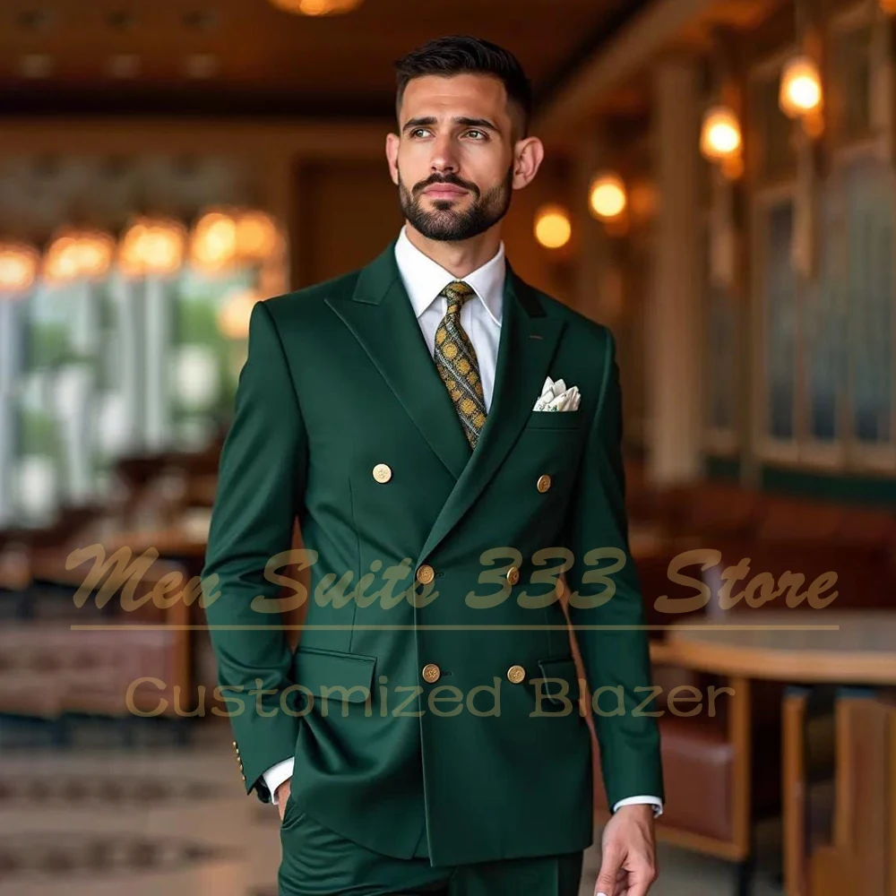 

Formal Wedding Men's Suits 2 Piece Jacket Pants Luxury Double Breasted Peak Lapel Slim Fit Male Clothing High Quality Outfits