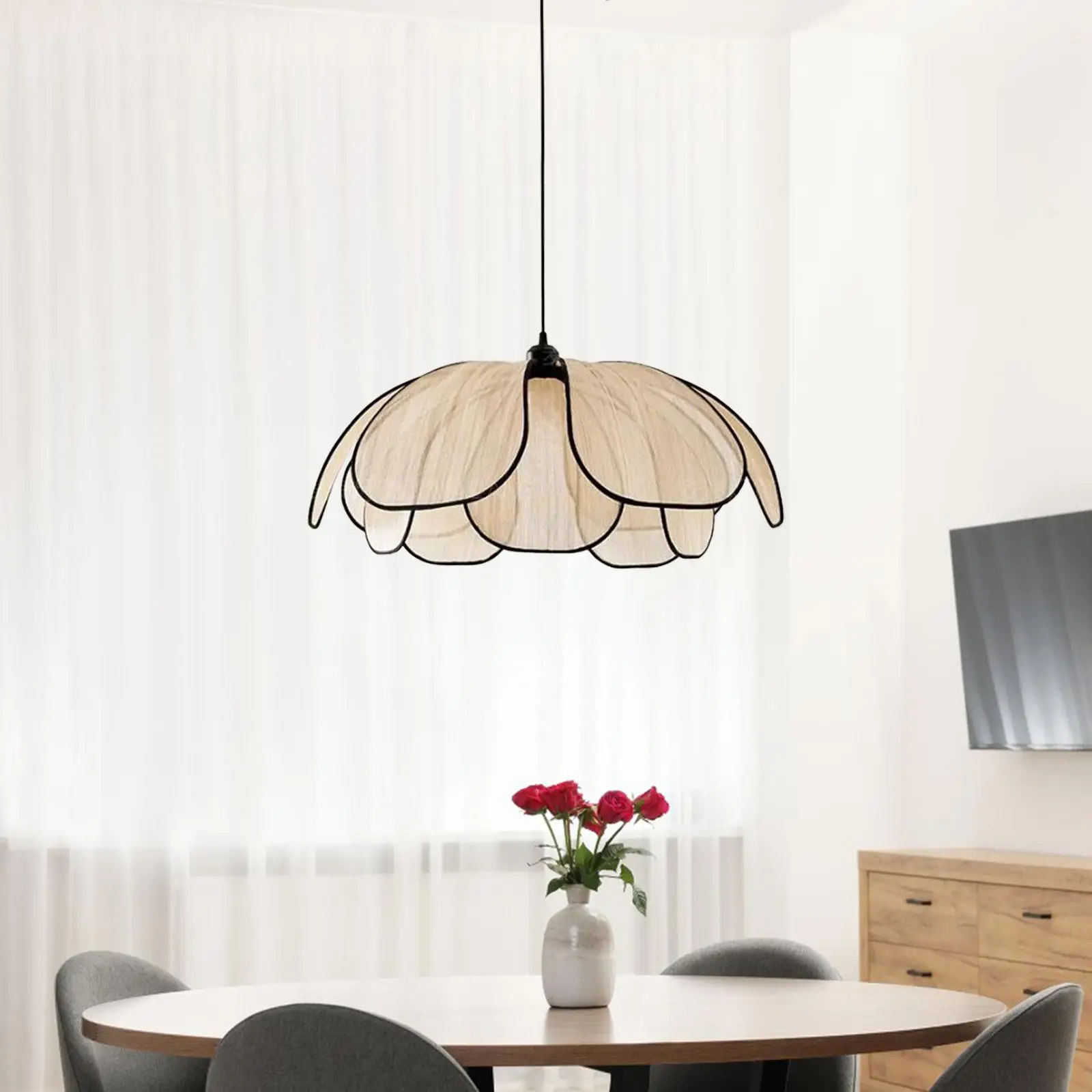 

Boho Chandelier Fabric Lampshade Chandelier Nordic Hanging Lamp Fixture Pendant Lamp with E26 Bulb for Kitchen Cafe Hallway
