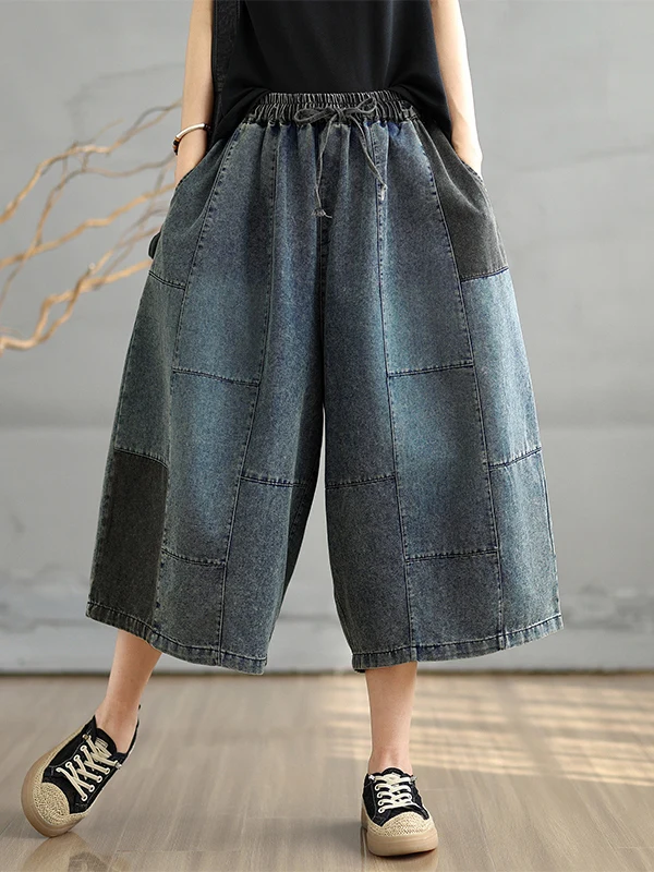 Jean taille haute à jambes larges pour femmes, pantalon d'été décontracté polyvalent, coupe droite sept-quarts, effet amincissant, grande taille