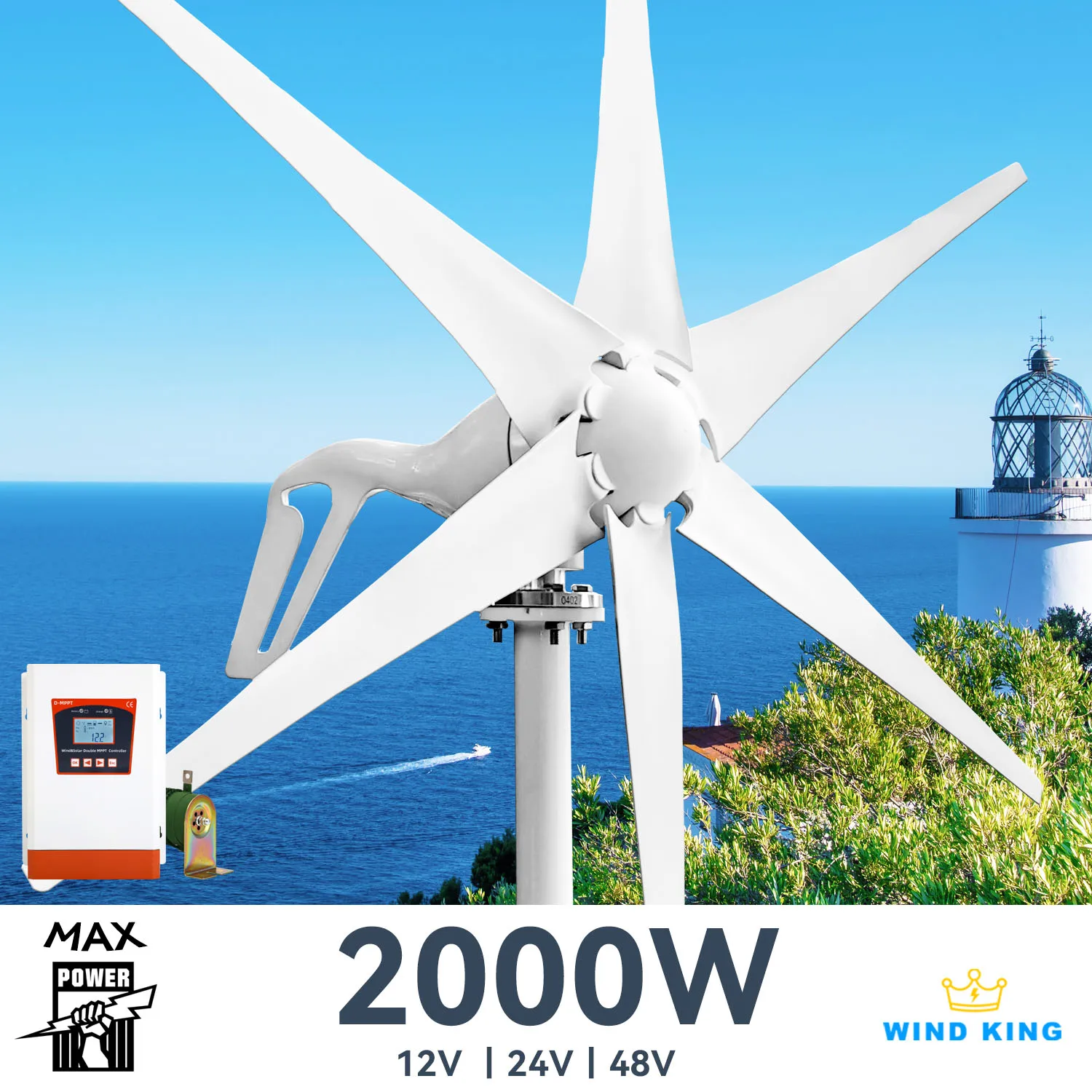 windking gerador de turbina eolica 2kw laminas moinhos de alta eficiencia carga hibrida mppt sistema solar para uso domestico 01