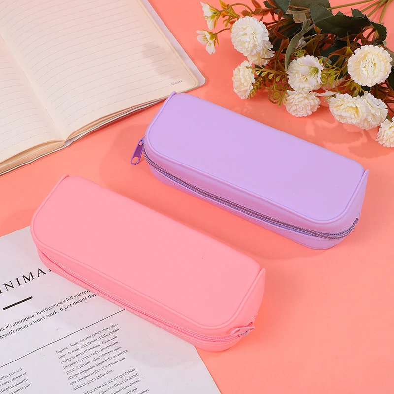 Fashion Soft Silicone Pencil Case Candy Color Pencil Stationery Box Large Capacity Makeup Brush Storage Box Student Supplies