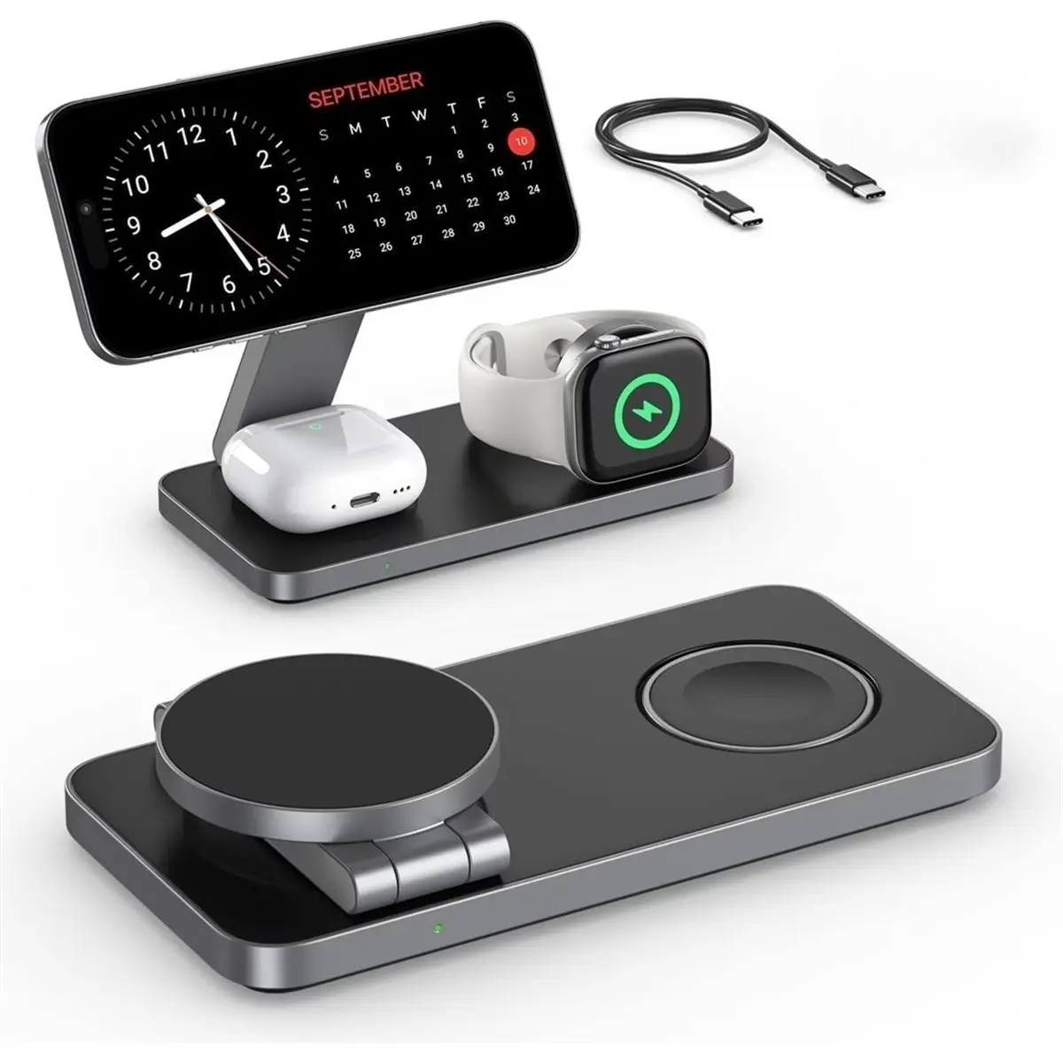 update. 3-in-1 Magnetic Foldable Wireless Charger Station for Most Smartphones Smart Watch and Earbuds Black