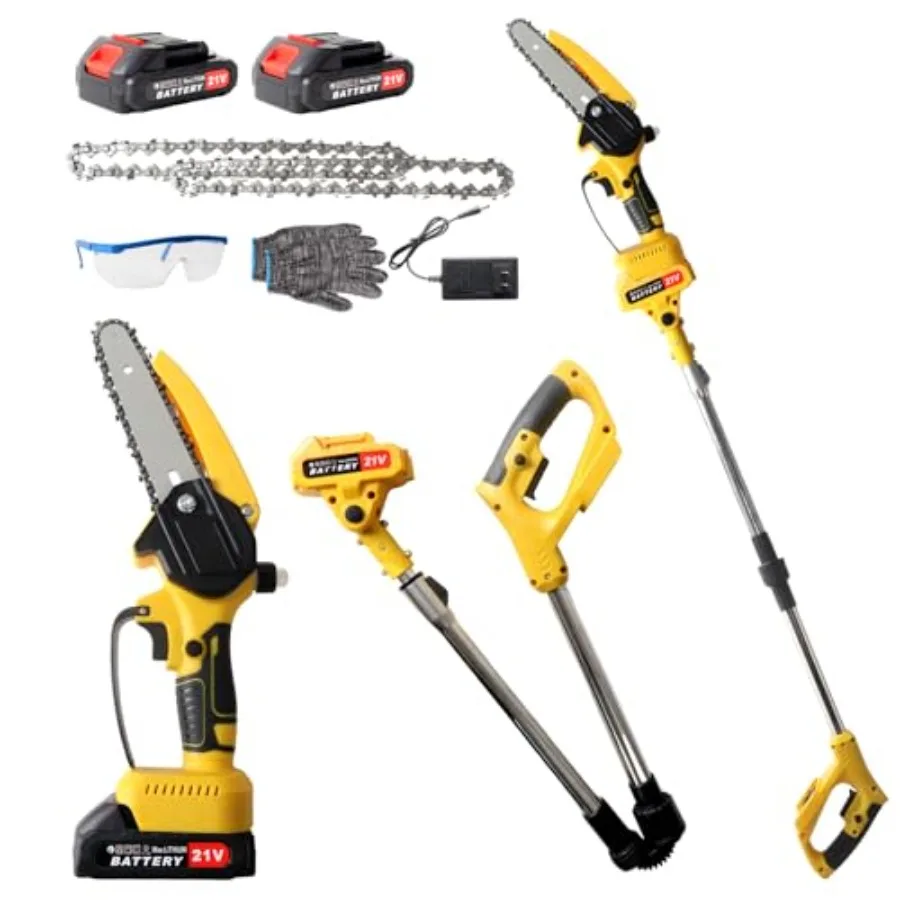 

Cordless Pole Saw for outdoor tree trimming, aluminum pole with black-gray finish, 2-in-1 polesaw mini chainsaw with 3m extensi
