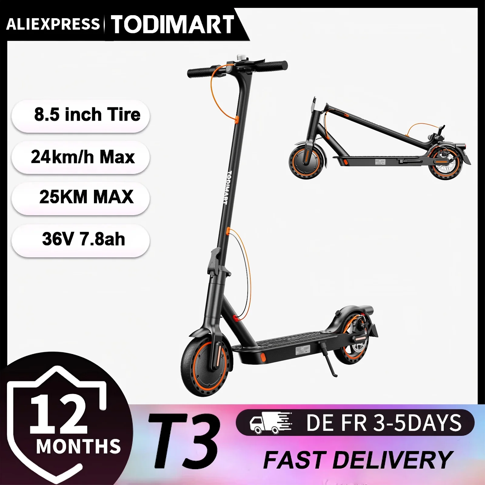 Patinete plegable para adultos, patinete eléctrico de 36 V y 7,8 Ah, control mediante aplicación inteligente, neumáticos resistentes al
