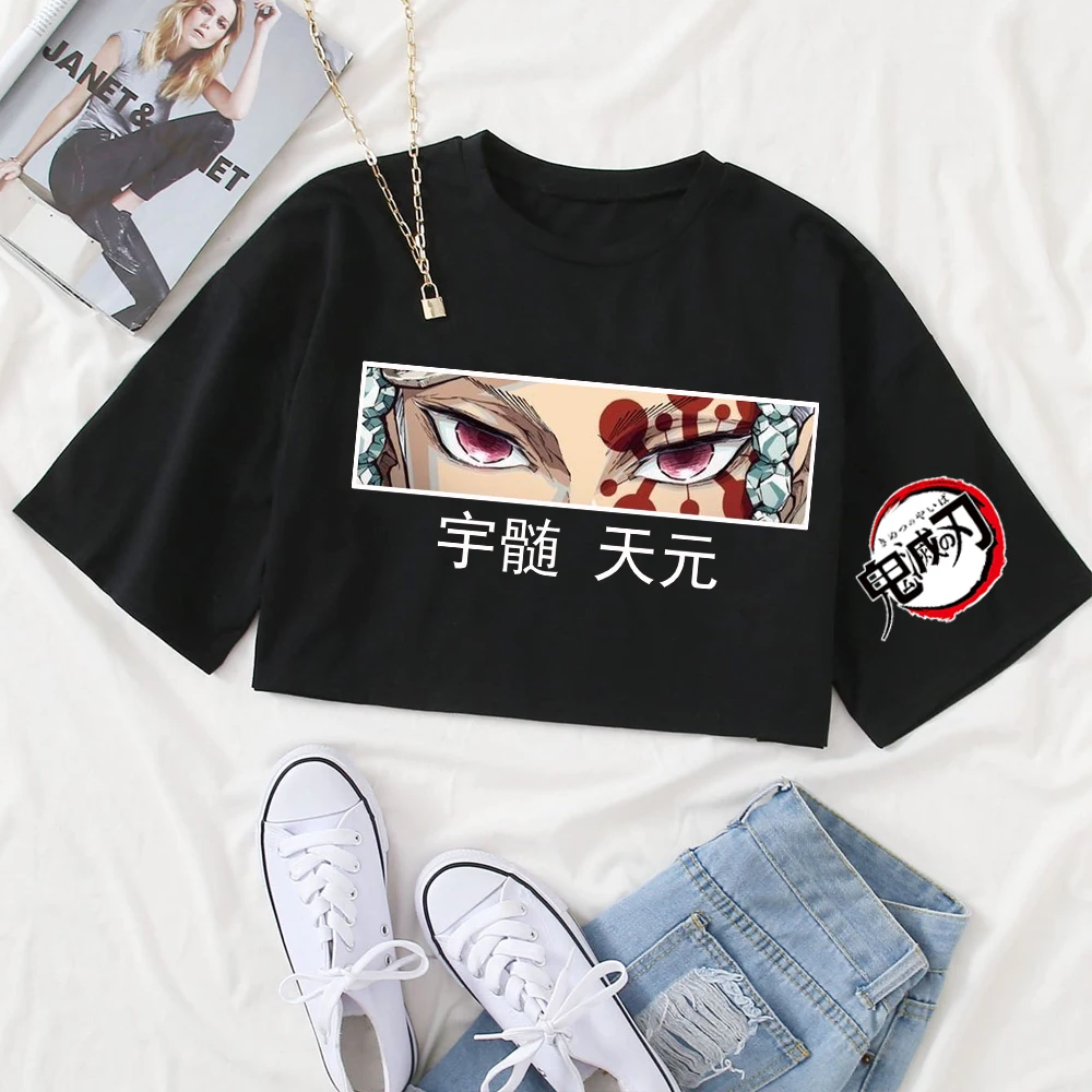 

Demon-Slayer Uzui Tengen Eyes Shirt Women O-Neck Short Sleeves Crop Tops T-shirt Gift