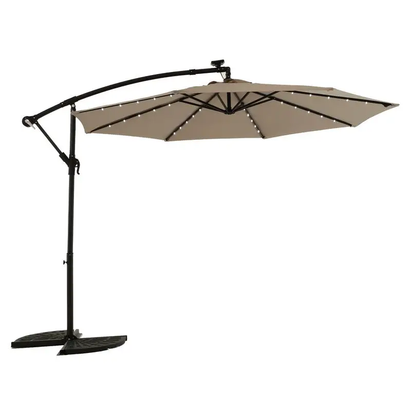 

10ft Solar LED Offset Hanging Patio Umbrella - Khaki, No Base, Outdoor Market Shade Solution