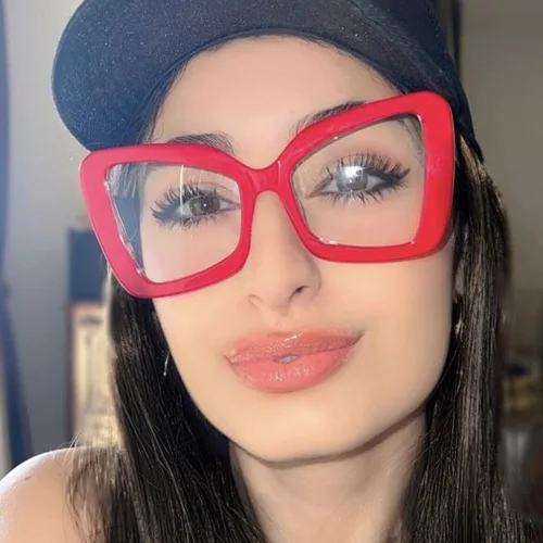 Imagen 2 del producto Gafas de lectura de gran tamaño para mujer, lentes de diseñador irregulares, Ojo de Gato, Marco grande rojo, marca de lujo, antiluz azul, presbicia, oferta