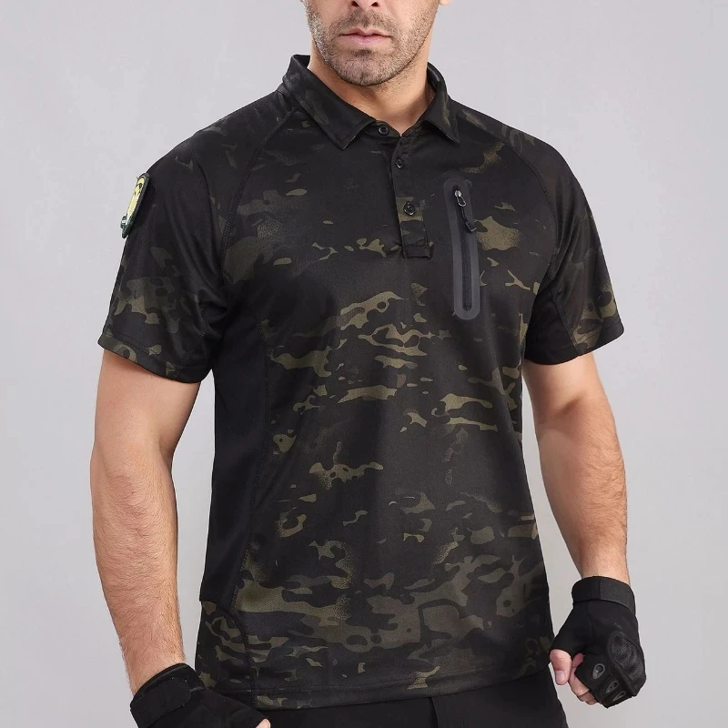 Summer Men Tactical Set Quick Drying Camouflage Combat Top+Wear-resistant Cargo Shorts Suit Waterproof Outdoors Training uniform