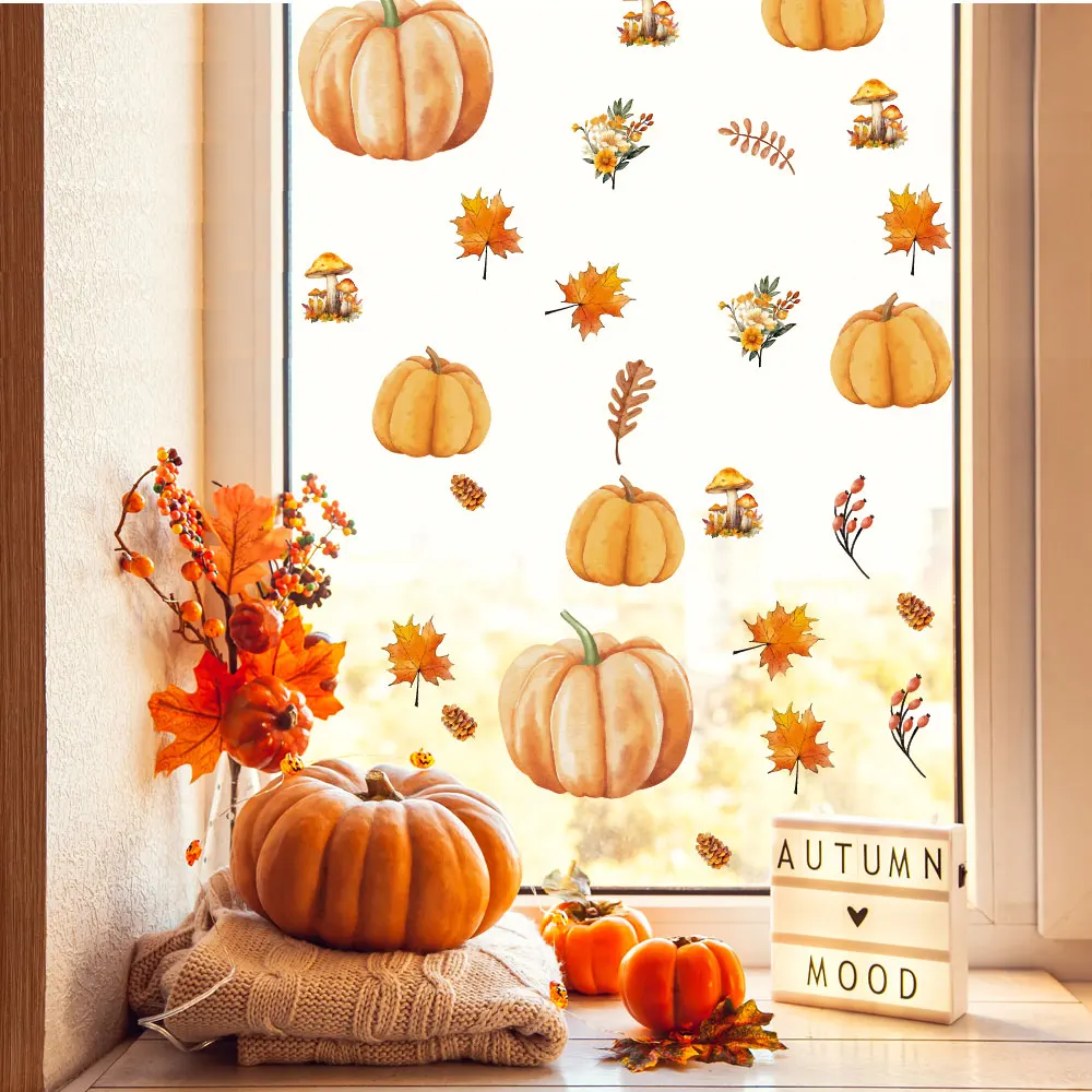 Halloween 3d pumpkin window sticker home decoration self adhesive autumn leaves wall art decal