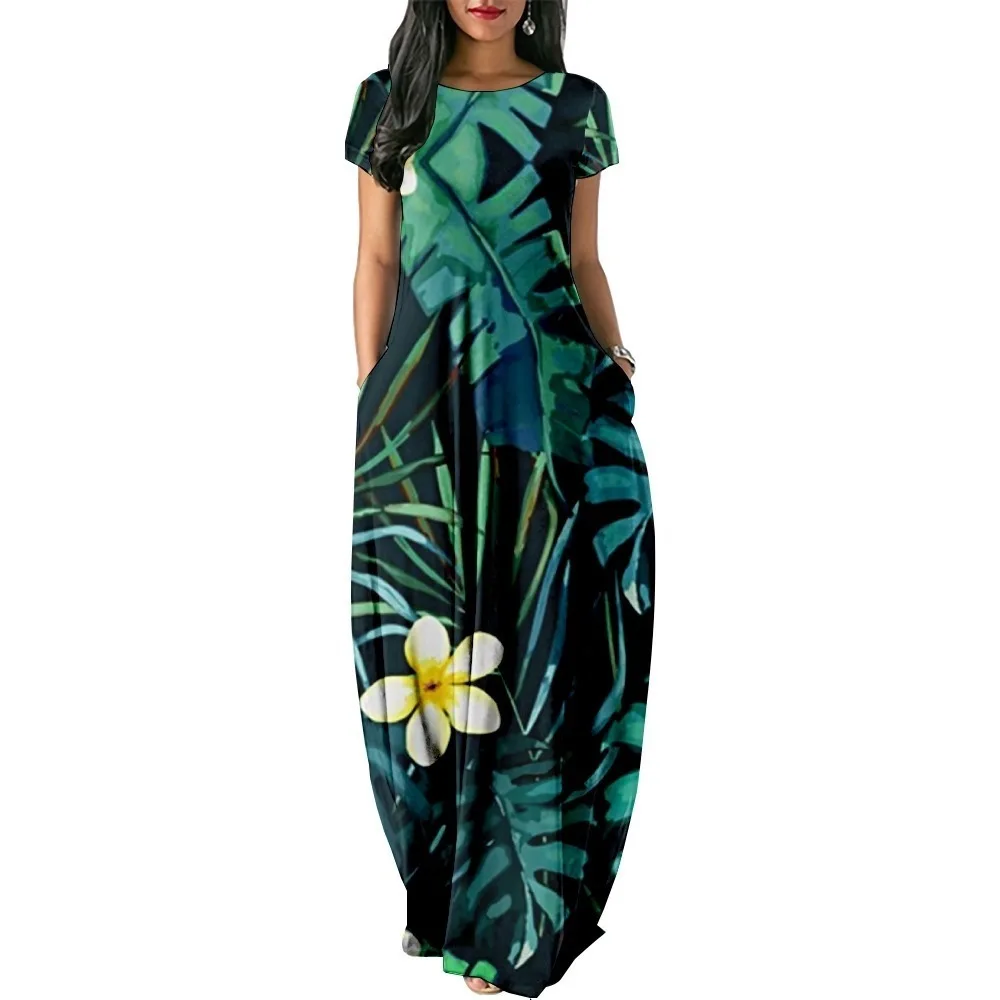 Summer Dress 2024 Hawaiian Retro Plant Print Maxi Dress Streetwear Women Luxury Beach Stylish Party Robe Holiday Girl Vestido