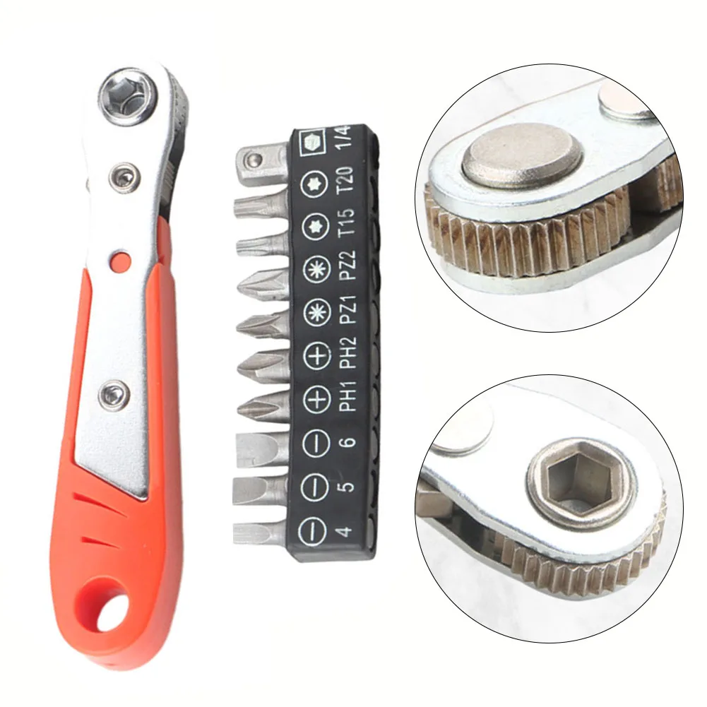 11*Mini Ratchet Wrench Screwdriver Set Ratcheting Right Spanner Magnetic With Screwdriver Bits Wrench Set Hand Tools