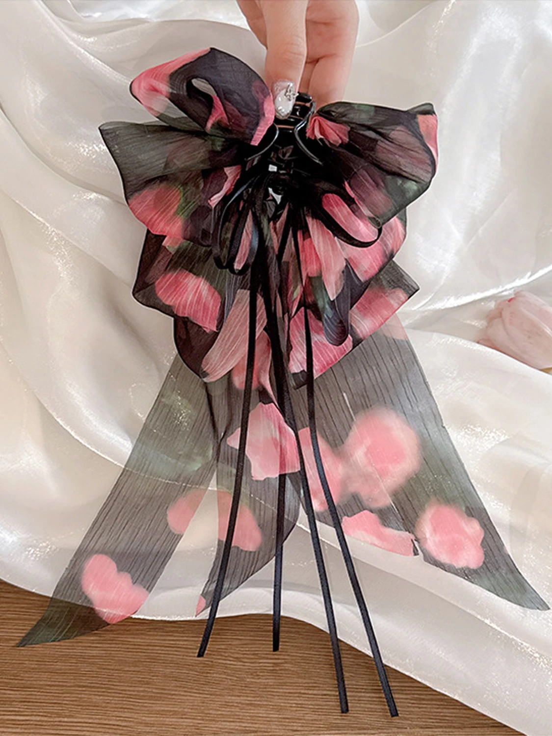 1 Stück französischer Rosen-Schleifen-Haarspange, Halb-Up-Haarspange für die Haarwurzel, elegante Haarspange im Haifisch-Design, Haaraccessoire für Damen. – Detail 2