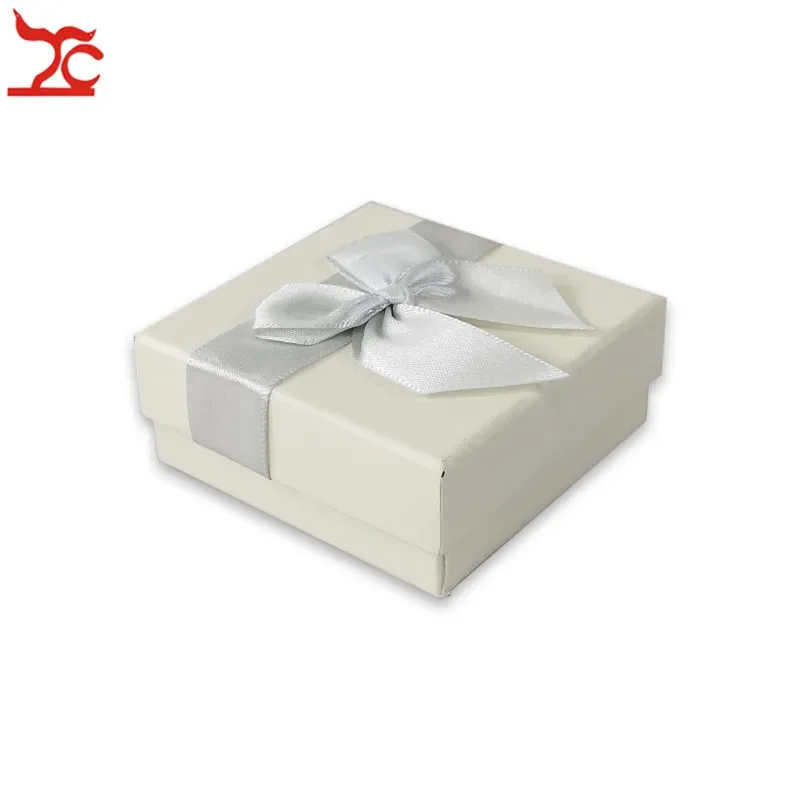 Caja de joyería de papel rosa, organizador de almacenamiento de pendientes, collar, cinta de regalo, 7,5x7,5x3cm, venta al por mayor, 20 unidades