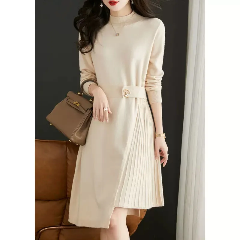 Plus Size Sweater Skirt Women's 2025 New Female Dress In Autumn  Winter Long Semi-high Neck Slim Versatile Knit  Vestidos