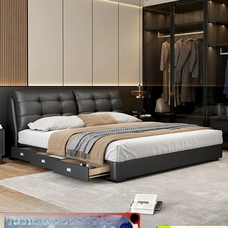 

Leather bed, modern simple bed, small master bedroom 1.8 meters double bed
