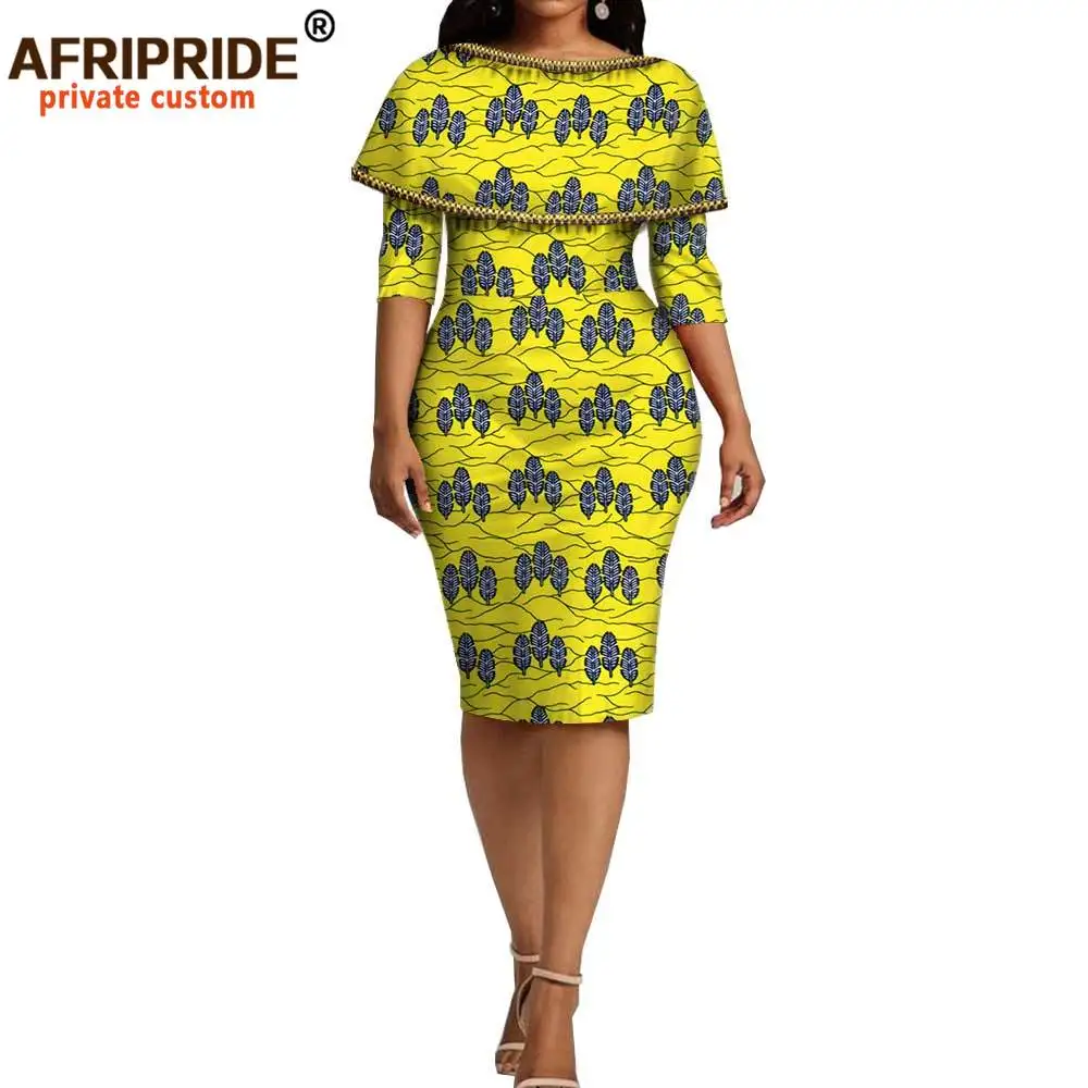 2026 African Ankara Print Dashiki Dress for Women Bazin Richi Half Sleeve Knee Length Women Pencil Wax Dress A1825104