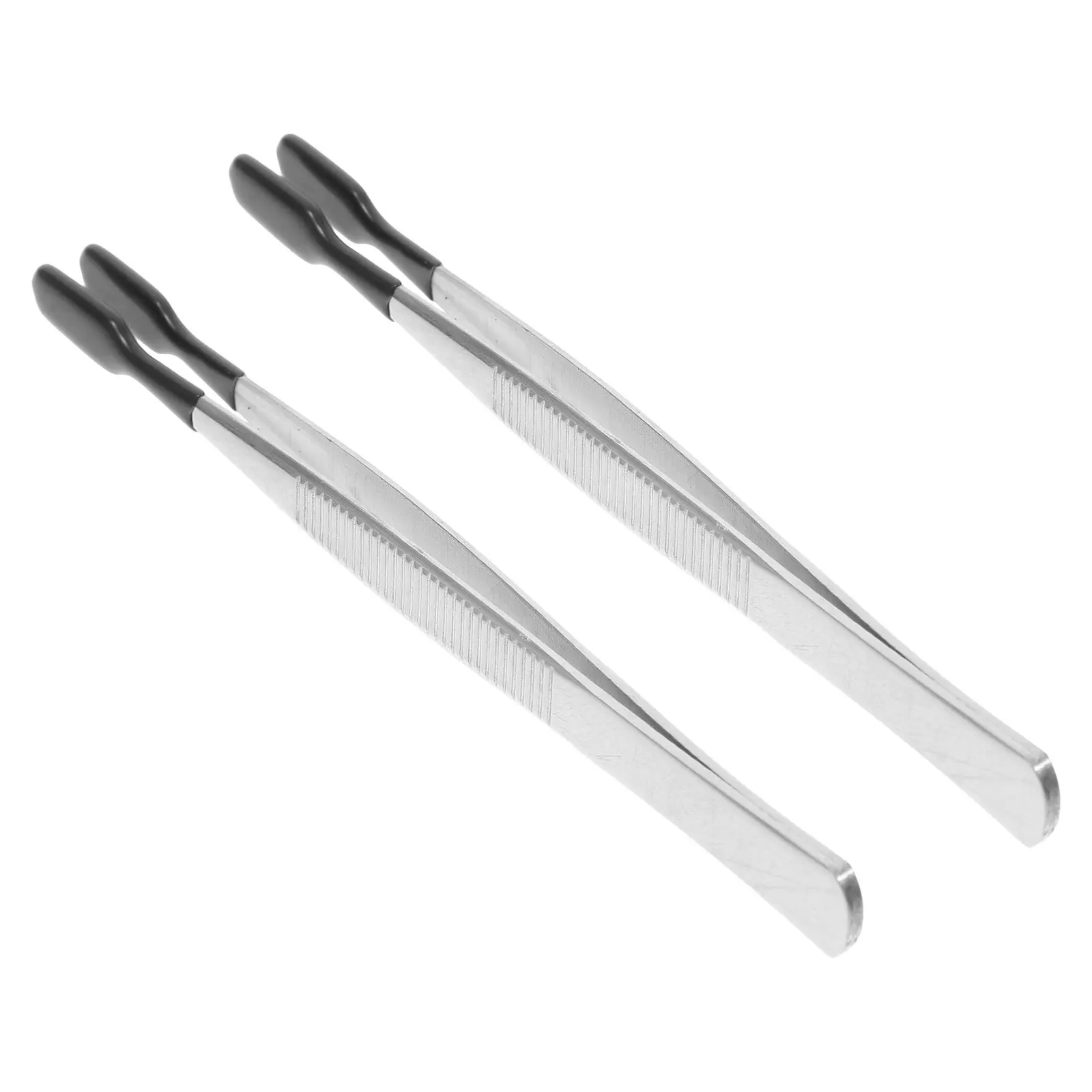 

2Pcs Stainless Steel Straight Flat Tweezer Rubber Tipped for Watch Repair Electronics Laboratory Jewelry Making Stamp Collecting