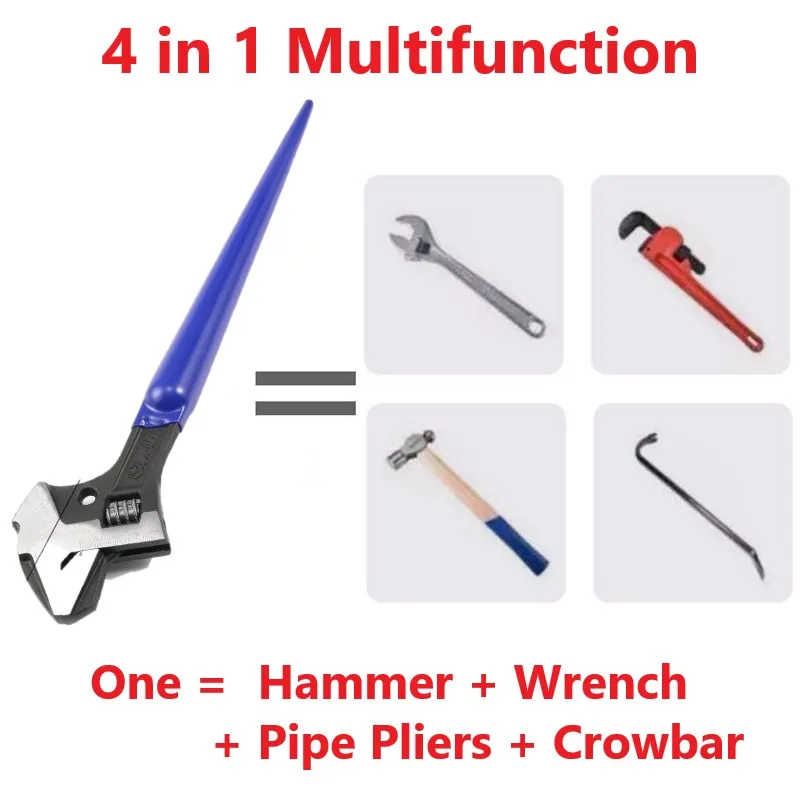 4 in 1 Multifunction Adjustable Wrenches with Hammer Crowbar Function 16 inch Grip Tool Pipe Wrench Plumbing Repair Tooling