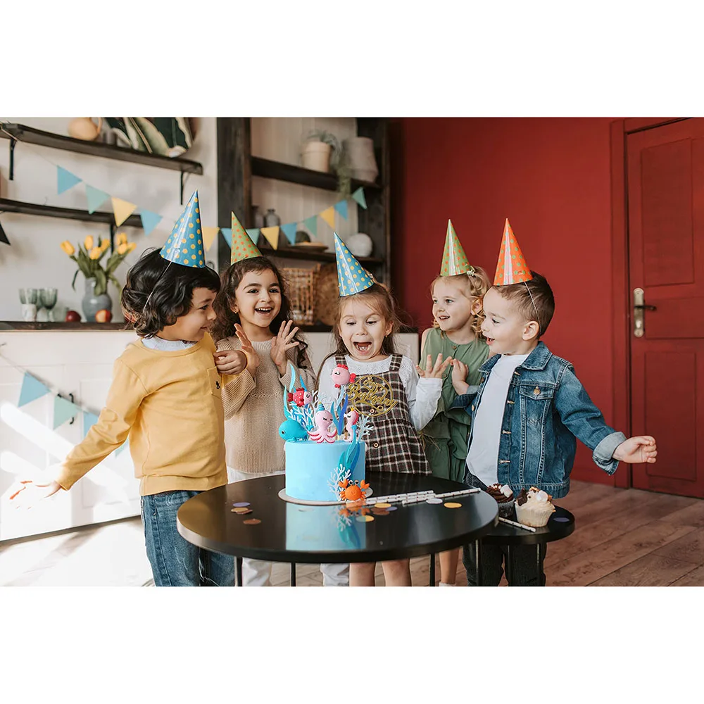 Sea Ocean Animals Cake Topper Shell Shark Octopus Decorations For Kids Mermaid Birthday Under The Sea Baby Shower Party Decors