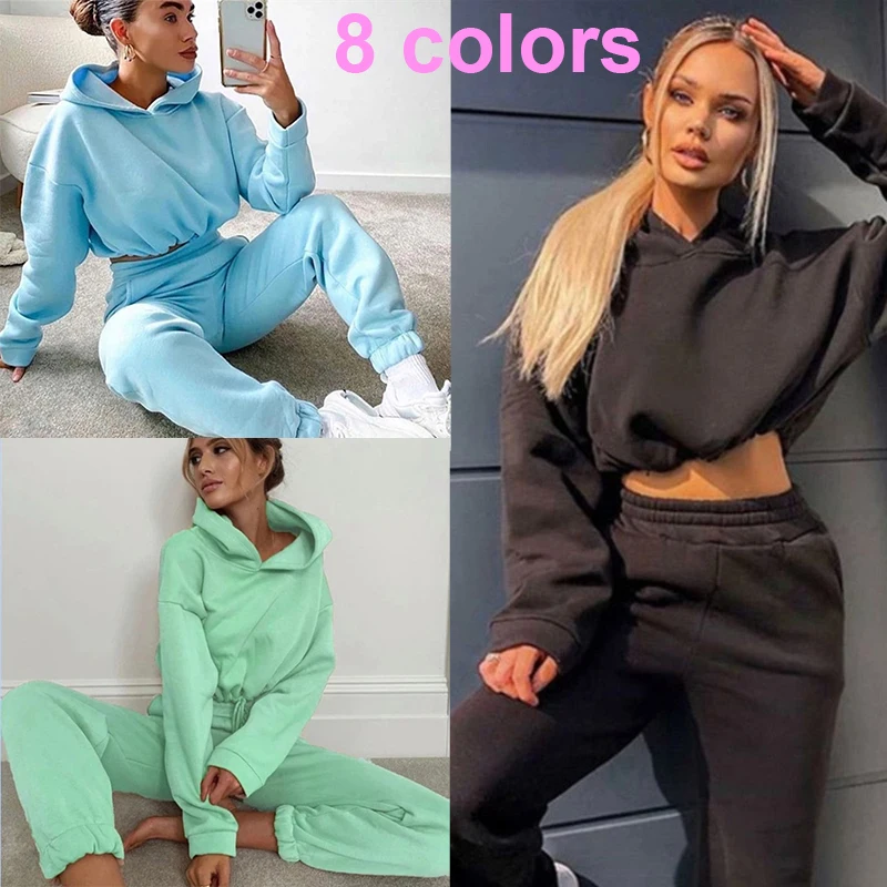 

New women's hoodie two-piece women's sportswear set with exposed navel hoodie and jogging pants sportswear casual jogging set