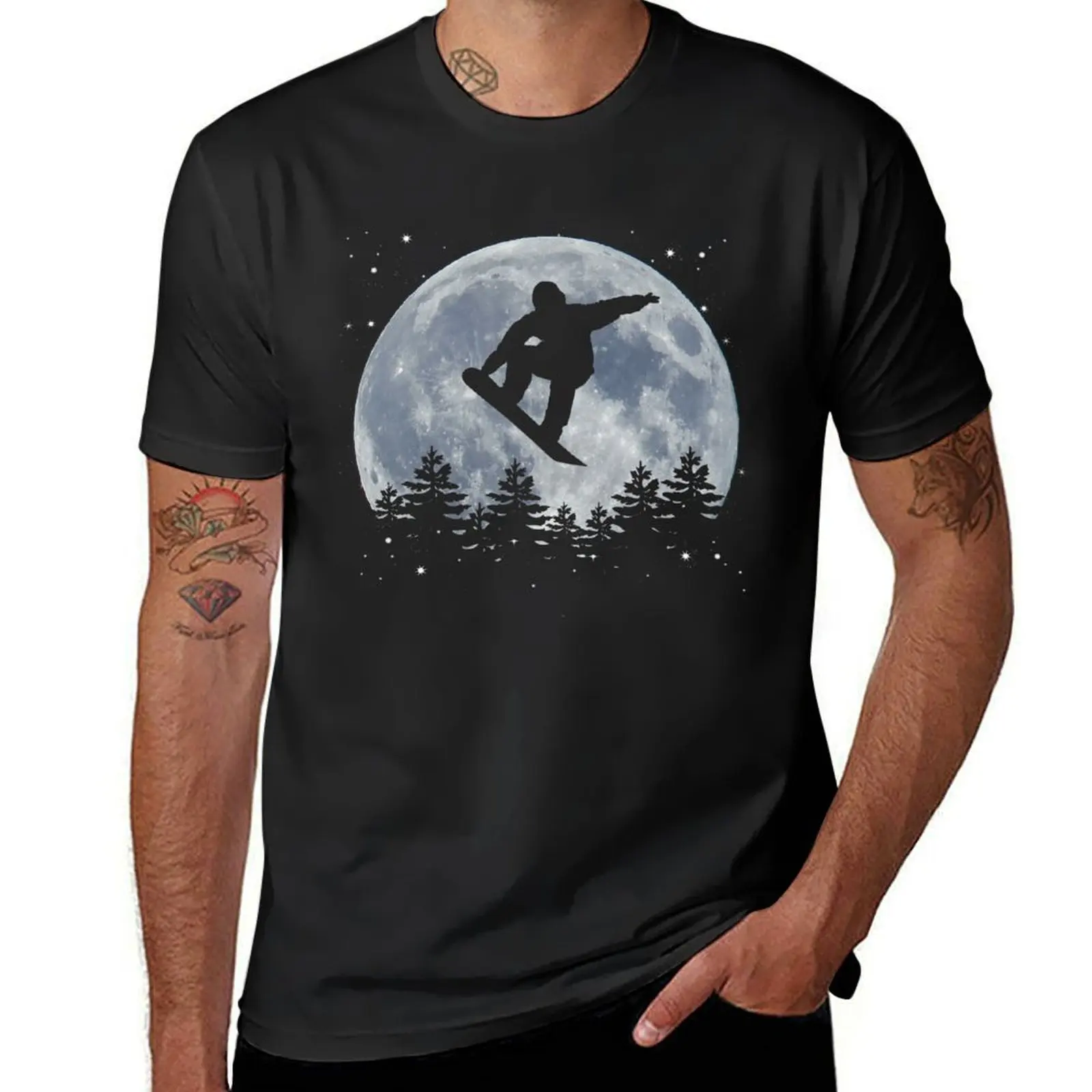 Snowboarding Jump in Front of the Moon Snowboarder T-Shirt blanks plus sizes tops anime clothes Men's t-shirts