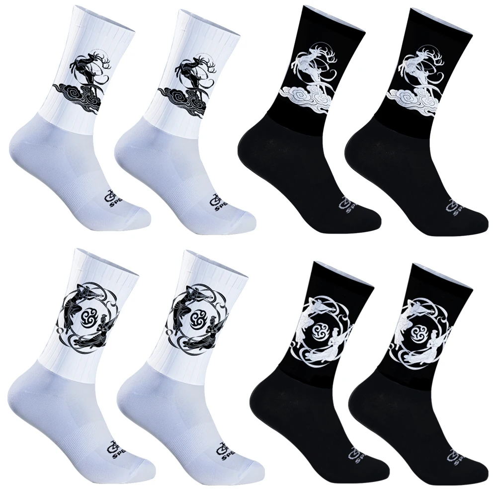 

Велосипедные носки Dunhuang Elements в китайском стиле, модный дизайн в китайском стиле, белые и черные, двухцветные, простые ниши