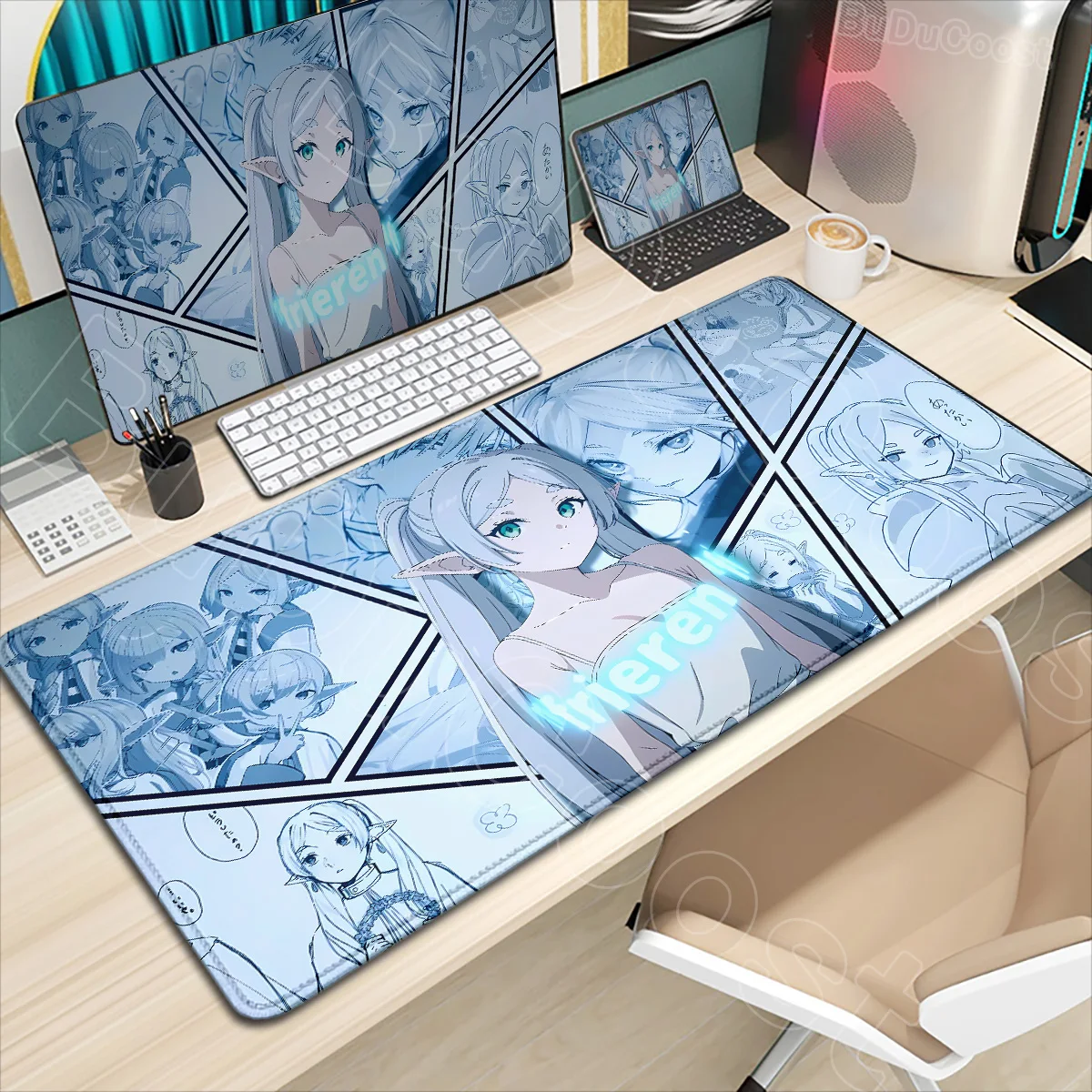 

New Wallpaper Beautiful Anime Girl Frieren Mousepad Gaming Office Desk Pads Large Computer Non-slip Lockedge Non-slip Mouse Pad