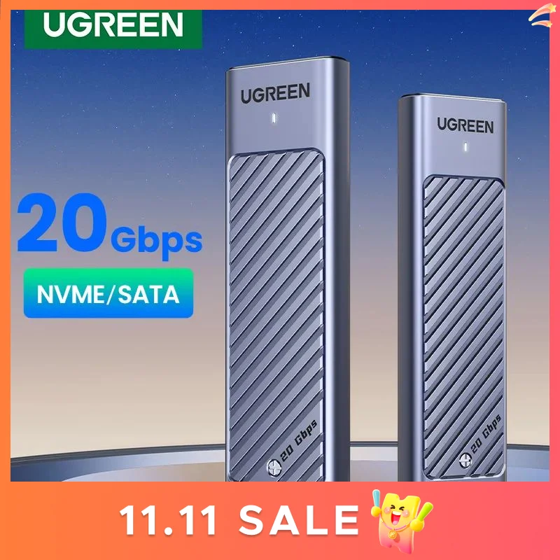 

UGREEN 20 Гбит/с M2 SSD Корпус M.2 NVMe SATA SSD Адаптер USB 3.2 Gen2 Внешний корпус поддерживает клавиши M и B&M