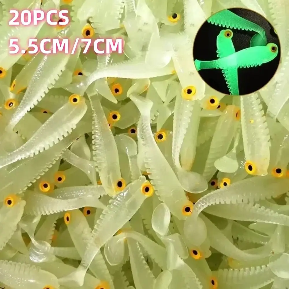 

20 Pcs Soft Fishing Lures 5.5cm 7cm Wobblers Swimbaits T Tail Worm Lure Small Artificial Bass Fishing Tackle Bait Jig Fishing