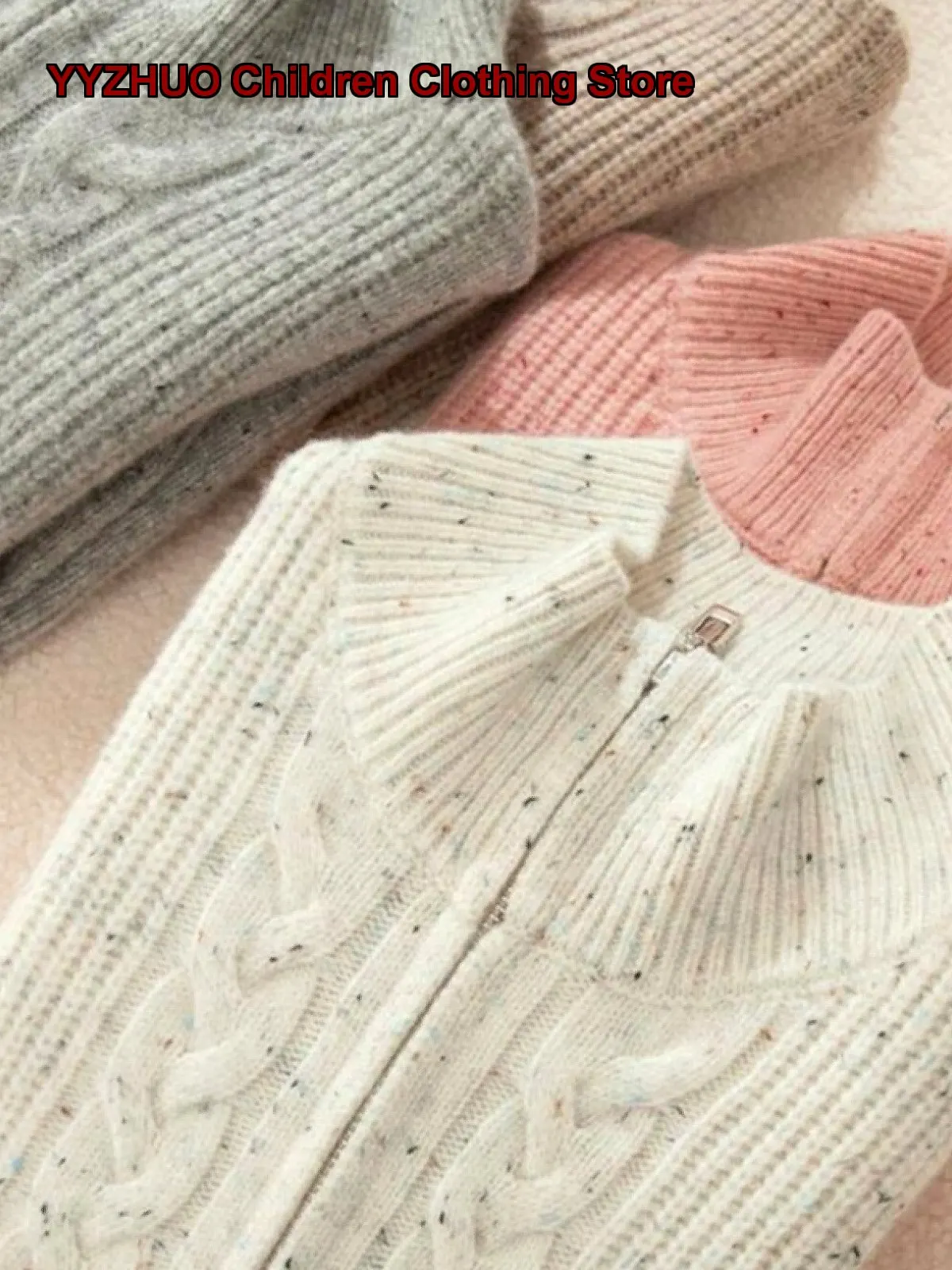 Older Kids Knit Cardigan Autumn Winter Zip Up Fashionable Thickened Solid Color