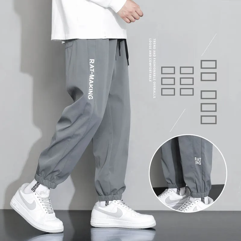 

Ice Silk Men's Casual Sports Pants Summer Thin Qui Dry Loose Large Size Trendy Brand Nine Points Long Trousers