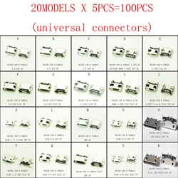 100PCS Mixing Micro USB 2.0 Connector USB 2.0 Jack Female For Phone Tabletels Speakers etc Charging Socket